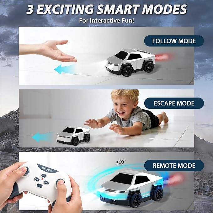 Remote Control Car Cyber-Inspired Rc Cars Toys with Drift Spray Lights Sound Automatic Follow 2.4GHz Rc Truck Toys for 3+ Boys Pet