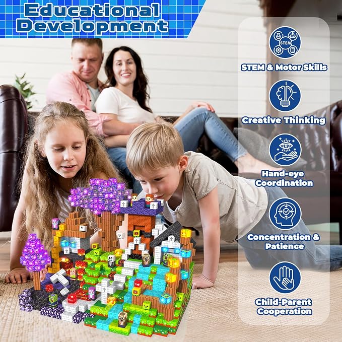 Goody King 150pcs Magnetic Blocks with Light Blocks, Stem Educational Magnet Toys for Kids Ages 3+, Montessori Magnetic Cubes, Creative Construction Building Cubes Set for Boys Girls