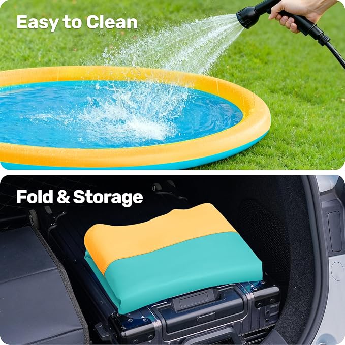 SLOOSH 72" Non-Slip Splash Pad Sprinkler - Outdoor Water Play Toys Backyard Fountain Mat for Toddlers Kids Dogs, Thickened Sprinkler Outside Pool Party Durable for Girls Boys Pets (72in, Orange&Blue)