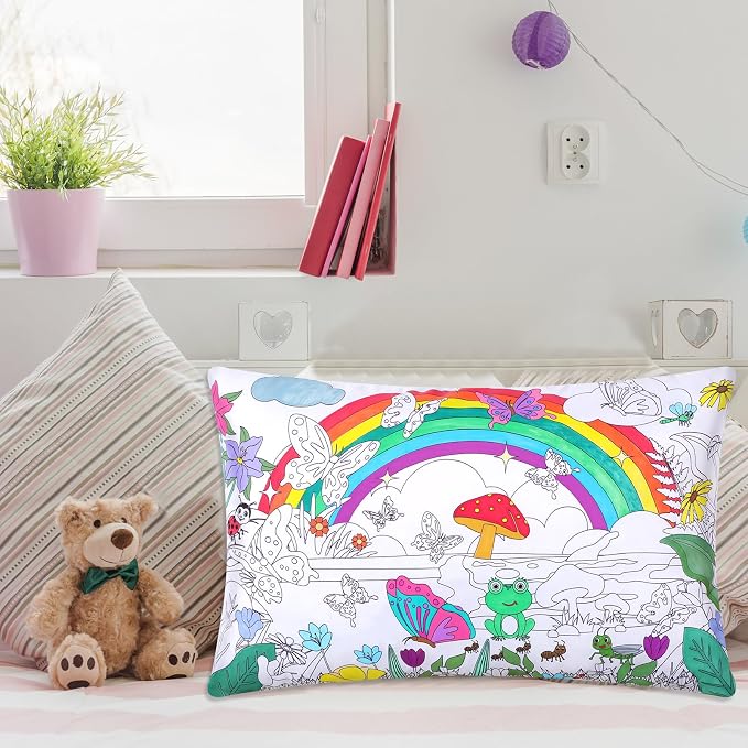 Mindsoft Coloring Craft Coloring Pillowcase Pillow Covers with 12 Pcs Markers Pens for Decoration Supplies Craft, 28.7 x 19.7 Inch (Butterfly)