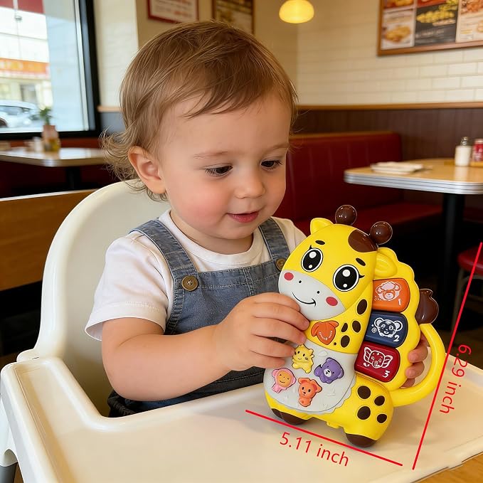 Baby Piano Drum Music Toy 6-12 Months, Giraffe Light Up Musical Keyboard Animal Sound, Toddler 12-24 Early Learning Educational Interactive Infant Toys Girl Boy Gift 1 Year Old