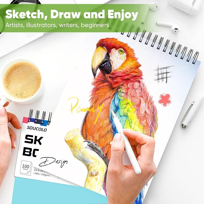 Soucolor Art Supplies Sketching Kit with 100 Sheets 2 Pack Sketchbook, Girl Gifts, Arts and Crafts for Kids Ages 8-12, School Supplies 9x12 Sketch Book Gifts for Kids Teens(Blue and Pink )