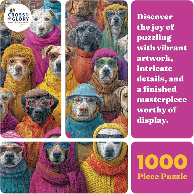 Cross & Glory | 1000 Piece Puzzle for Adults Dogs | Dogtopia | Funny Dog Puzzles for Adults 1000 Pieces | Dressed-Up Dogs Artwork | Satin Finish | Ages 14+