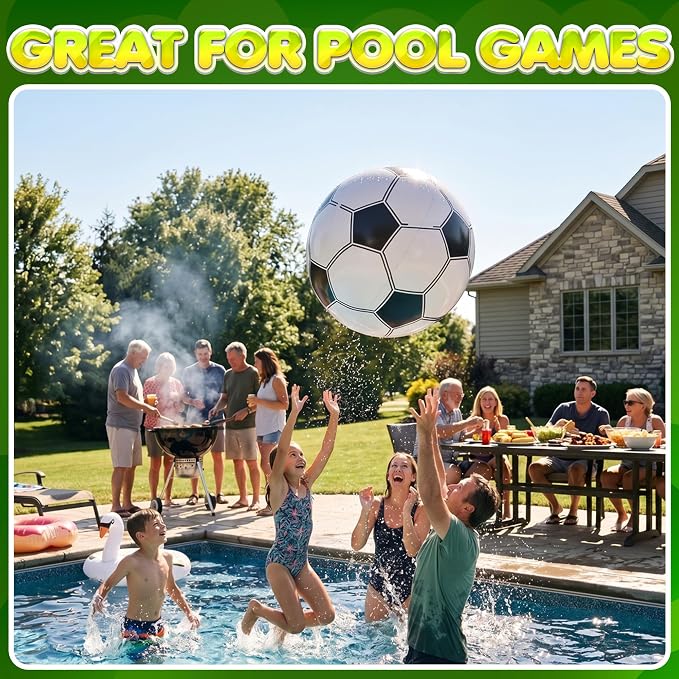 24-Inch Giant Beach Balls - (3-Pack) Inflatable Soccer Beach Balls - Extra Large Blow Up Pool Balls for Kids, Summer Pool Toys, Soccer Party Decorations & Sports Theme Decorations