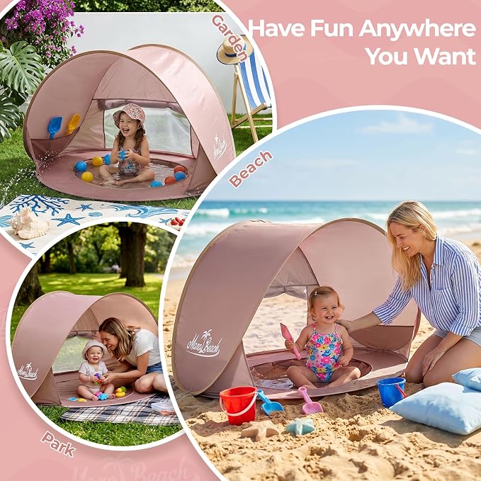 Monobeach Baby Beach Tent with Pool: Brown Pop Up Sun Shade Tent for Toddler, UV Protection Portable Outdoor Shelter, Foldable Camping Canopy for Beach, Backyard & Travel