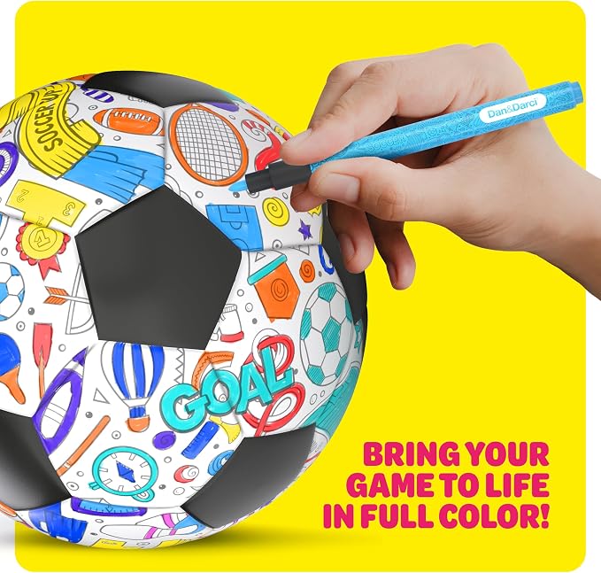 Dan&Darci Soccer Ball Coloring Kit for Kids - Soccer Gifts for Girls & Boys - Sports Gifts - 3 4 5 6 7 8 Year Old Boy Birthday Gift - Craft Kits for Kids Ages 4-8 Year - Boy Toys - Games Accessories