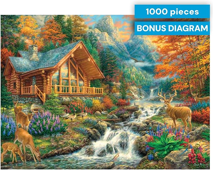Buffalo Games Chuck Pinson - Alpine Serenity - 1000 Piece Jigsaw Puzzle - Large, 26.75 x 19.75 in, Multicolor - 1000 Piece Puzzle for Adults - Bonus Full Color Diagram - Nature Scene