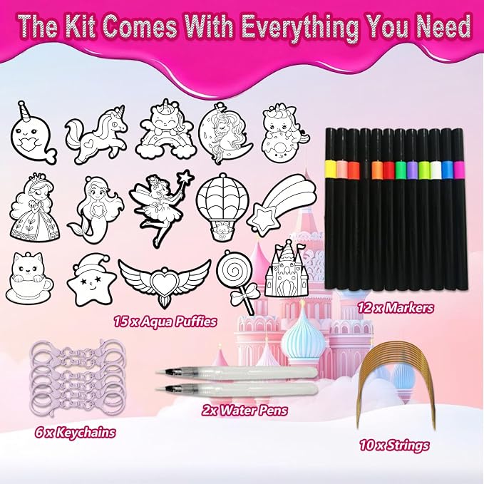 skyenchant 3D Foam Painting Kit for Kids, DIY Aqua Puffing Art to Inflate, Creative Gift for Girls & Boys Ages 4-10, Christmas Birthday Travel Present(Princesses & Unicorns)