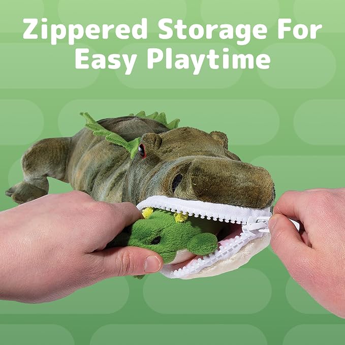 PREXTEX Stuffed Alligator Toy with 3 Baby Alligators - Alligator Plush Mommy with 3 Zippered Babies, Ideal Stuffed Animal for Boy or Girl Playtime - 3-5 Years