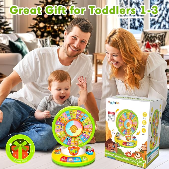 Toys for 1 2 3 Year Old Boys Girls, Musical Spin and Sing Alphabet Zoo, Learning Toys for Toddlers 1-3, Educational Interactive Toys, Christmas Birthday Gift for Baby Age 6-9-12-18 Months (Green)