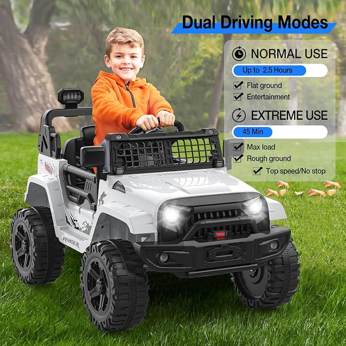 GarveeLife 12V Kids Electric Ride On Truck Car w/Parent Remote Control, Spring Suspension, LED Lights & AUX Port | Outdoor Ride Toy for Boys Girls