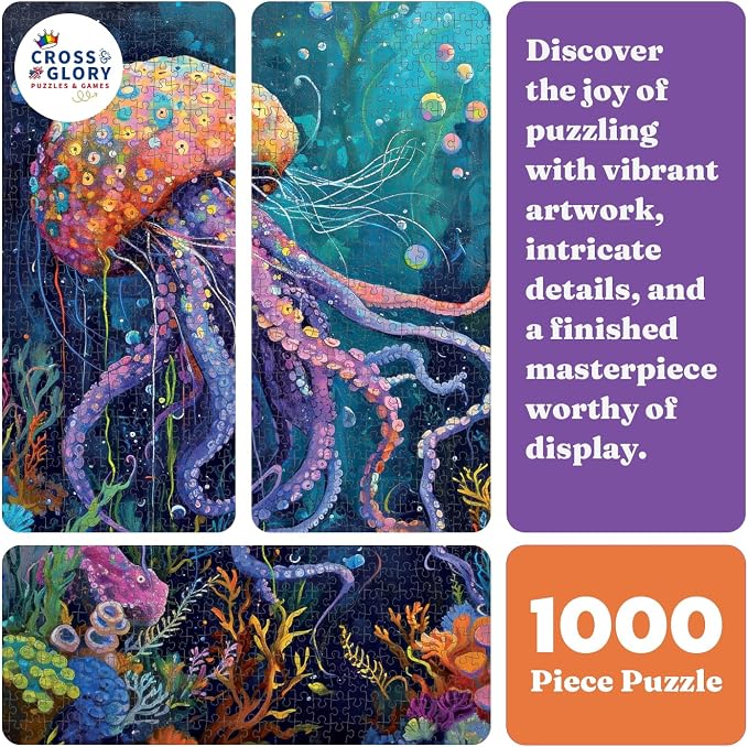 Cross & Glory | 1000 Piece Jigsaw Puzzles for Adults | Ocean’s Opus: The Majestic Medusa │ Jellyfish Puzzle │ Satin Finish Ocean Puzzle│ Ages 14+