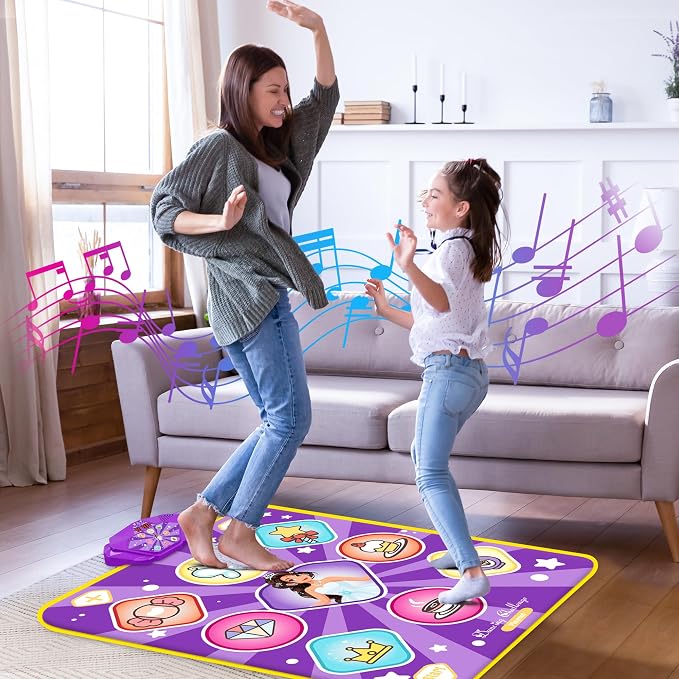 Kusntin Dance Mat, Dance Mixer Rhythm Step Play Mat, Pink Dance Pad with LED Lights, Adjustable Volume, Built-in Music, 5 Game Modes, Xmas Birthday Gifts for 3-10 Years Girls Toys (Purple-Princess)