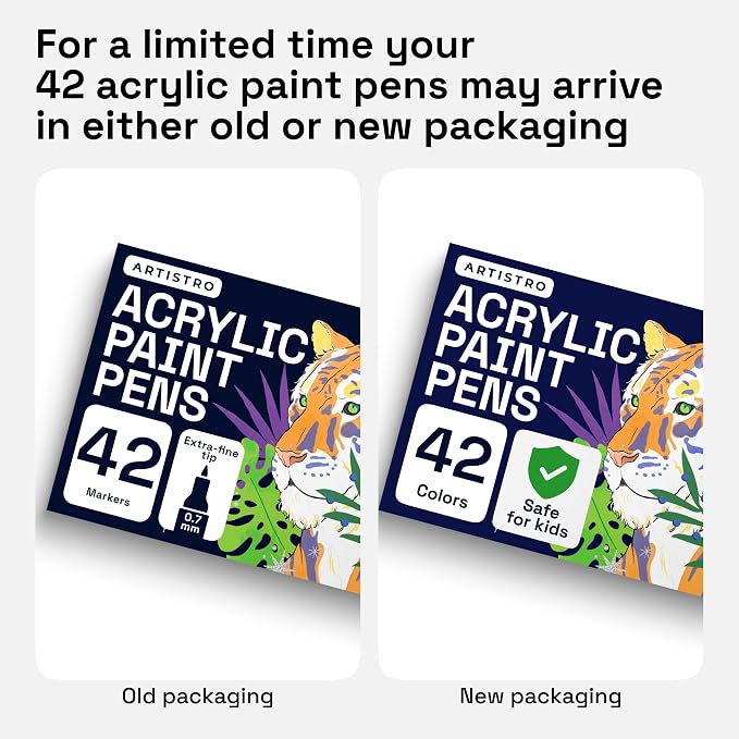 ARTISTRO 42 Acrylic Paint Markers - Paint Pens for Glass Marking, Rock Painting, Ceramic, Wood, Fabric, DIY, Craft, Canvas - Art and Craft Supplies for Adults, Teens, Kids (Extra Fine Tips)