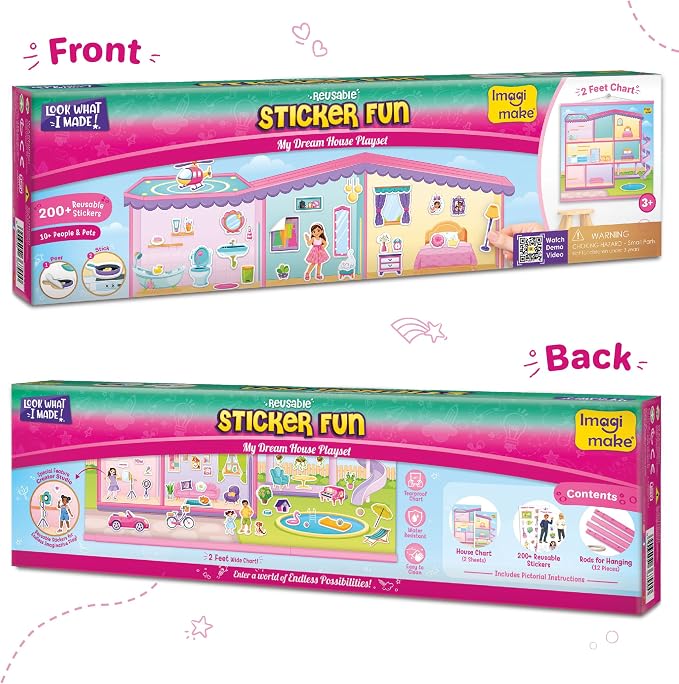 Imagimake Reusable Sticker Fun – My Dream House Playset | 200+ Jelly Stickers | Creative Games for Girls | Pretend Play Kids Activities | Toddler Toys 3-5 | 3,4,5,6,7 Year Old Girl Birthday Gifts