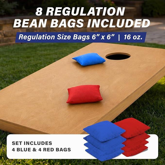 GoSports 4 ft x 2 ft Regulation Size Wooden Cornhole Boards Set with Light Brown Finish - Includes Carrying Case (Choose Your Colors)