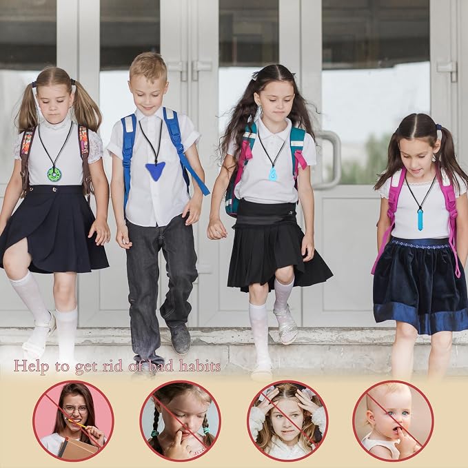 Hoaisun Chew Necklaces for Sensory Kids, 6 Pack Chewy Necklace Sensory for Kids with Autism, ADHD, SPD, Chewing, Oral Chew Toys Silicone Teething Necklace for Adults Reduces Chewing Fidgeting