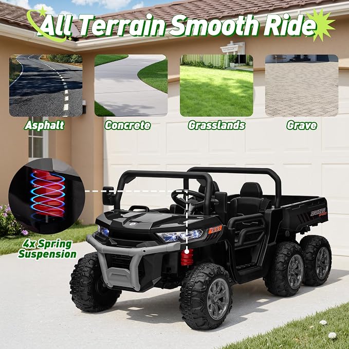24V Ride On Dump Truck Car for Big Kids 2 Seater XL, 4WD 6-Wheels Battery Powered Ride On Toy with Remote Control, 800W Powerful Motors, Dump Bed & Shovel, Electric UTV for Boys Girls