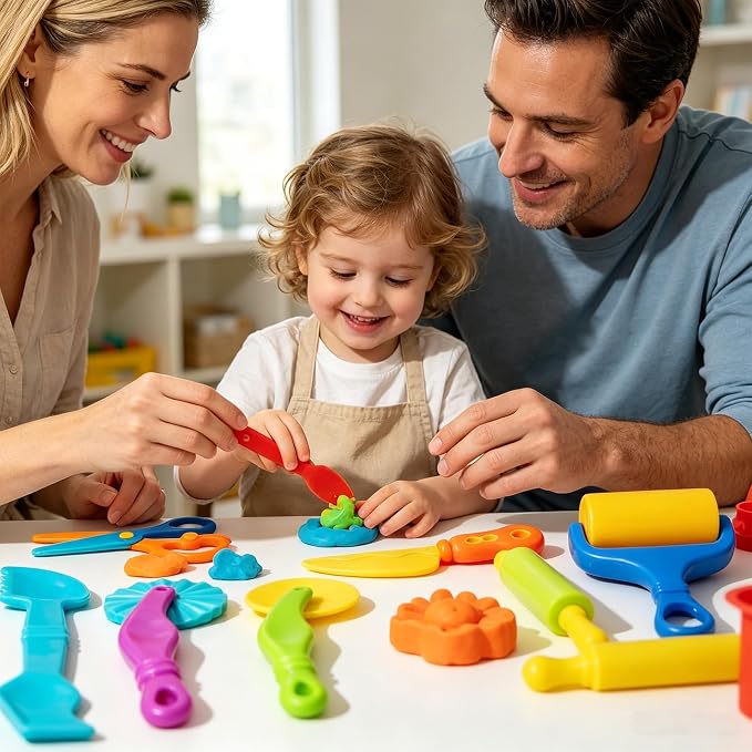 Dough Tools Set for Kids – 17 Pieces Modeling Clay Tools with Rollers & Cutters – Toddler Craft Playdough Accessories for Preschool Learning Activities