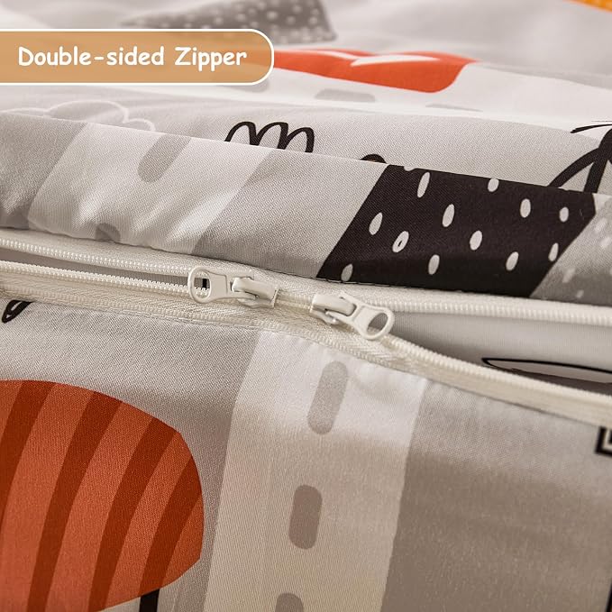 DJY Zipper Bedding Set Twin, Cars Bedding Sets for Boys, Kids Construction Comforter Set with Fitted Sheet Pillowcases, All in One Zipper Bed Set for All Seasons