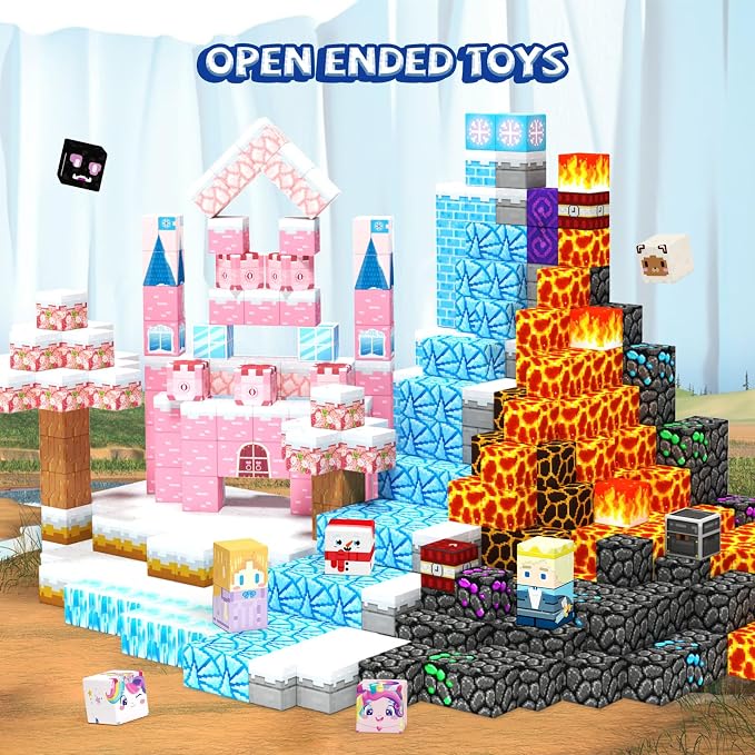 150 PCS Princess Castle Magnetic Blocks, Easter Gifts for Kids 3 4 5 6 7 Year Old - Ice & Fire Magnetic Tiles for Toddlers, Idea Birthday Gift Travel Toys for Ages 3-5 4-8 Boys and Girls.