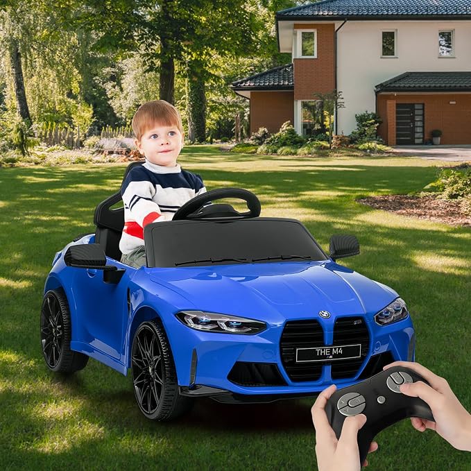12V Ride On Car for Kids,Licensed BMW M4 Battery Powered Vehicle Car for Boys and Girls, with Remote Control,3 Speed,Led Light (Blue)
