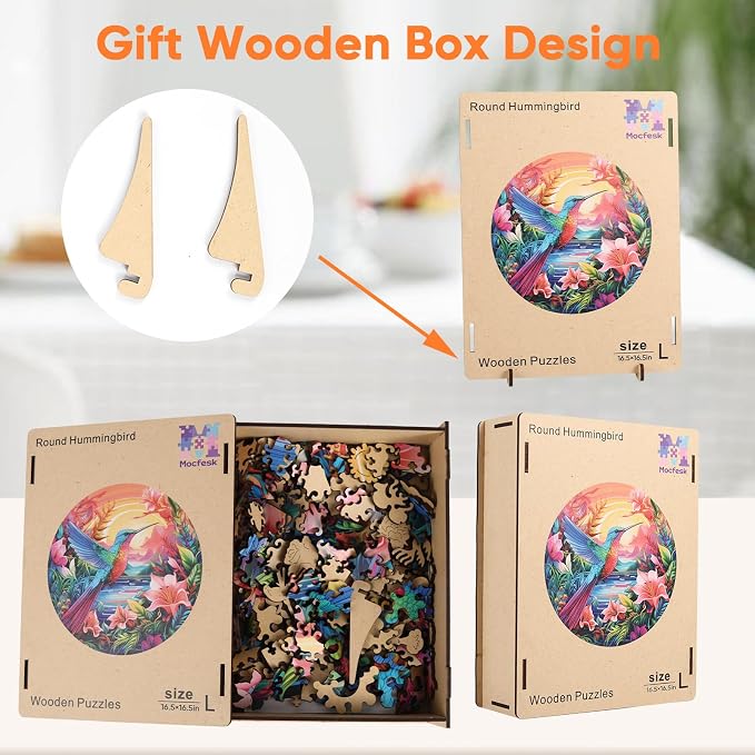 Mocfesk Puzzles for Adults, 500 Pieces Hummingbird Flower Wooden Puzzles, Unique Shaped Bird Jigsaw Puzzles for Adults and Kids, Gifts for Mom Grandma, Fun Challenge Family Game, 16.5'' x 16.5''