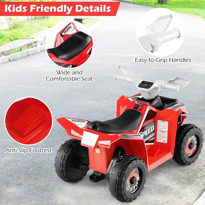 OLAKIDS 6V Kids ATV with Removable Trailer, Forward Backward Function, Widened & Wear-Resistant Wheels, Ride On Toy for Toddlers (Red)