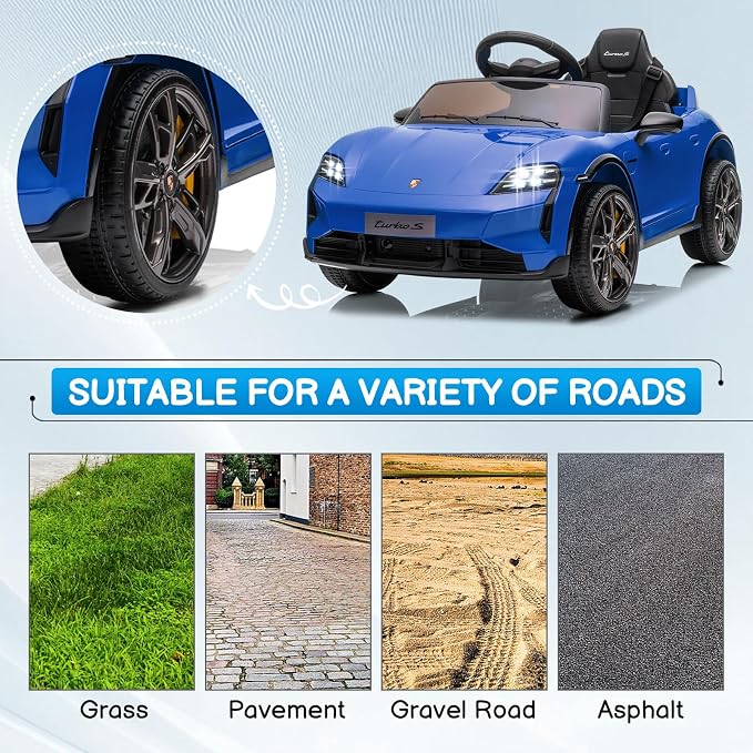 Winado 12V Kids Ride on Car, Licensed Porsche Taycan Electric Car for Toddlers, Battery Powered Ride on Vehicle W/Remote Control, with Bluetooth, 3 Speeds, LED & Rear Lights, Music & Horn (Blue)