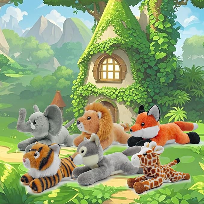 Lion Stuffed Animal for Kids,8 inch Realistic Animal Plush Toy Lying Down Posture Animals,Plush Lion for Boys Girls Adult Birthday Hug Teaching(S-Lion)