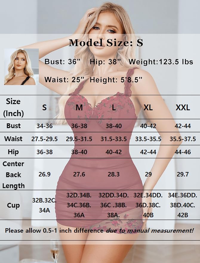 Avidlove Lingerie for Women Mesh Babydoll Lingeries Lace Chemise Floral Sleepwear Dress Sheer Exotic Boudoir Outfit S-XXL