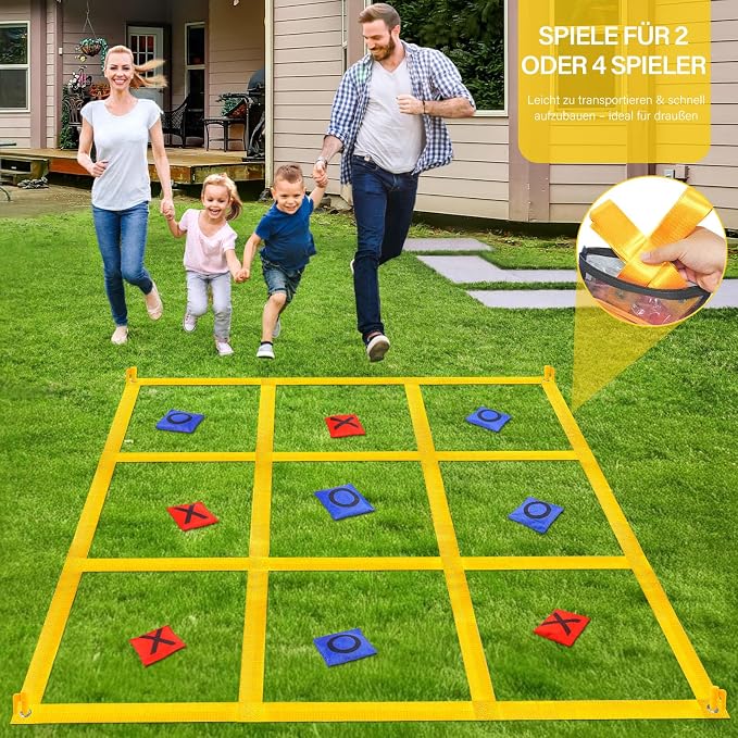 Giant Tic Tac Toe Outdoor Games for Kids Adults Family, Portable Tic Tac Toe Bean Bag Toss with 10pcs Bean Bag, Large Outdoor Lawn Backyard Games Carnival Field Day Game