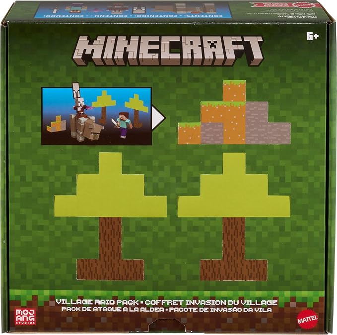 Mattel Minecraft Village Raid Pack with 3 Action Figures & Accessories, 3.25-inch Scale Collectible Set Includes Steve (Amazon Exclusive)