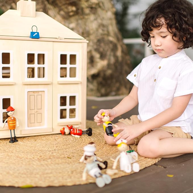PlanToys® Wooden Service Worker Doll | Poseable 1:12 Scale Character Figure with Toolbox for Dollhouse Play, Repair Scenarios & Social Interaction | Eco Friendly Montessori Pretend Play Figure