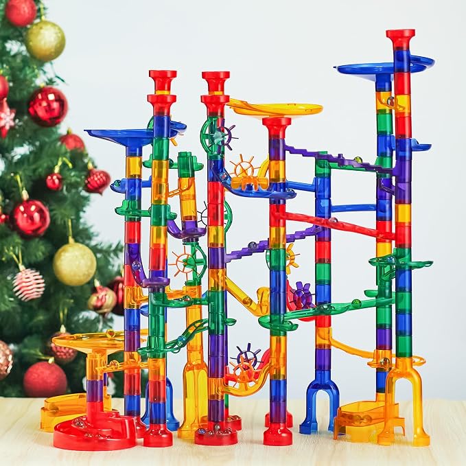 JOYIN 207Pcs Glowing Marble Run, Construction Building Blocks Toys with 5 Glow in The Dark, STEM Toy for Boys and Girls, Educational Toy, Birthday Gifts, Easter Basket Stuffers