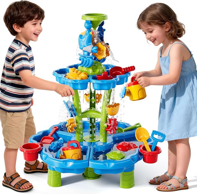 Kids Sand Water Table: Water Table for Toddlers 3-5, Water and Sand Activity Sensory Tables Summer Outdoor Toys Beach Toys for Outside Backyard for Kids Toddlers Age 3 4 5 6 7 8