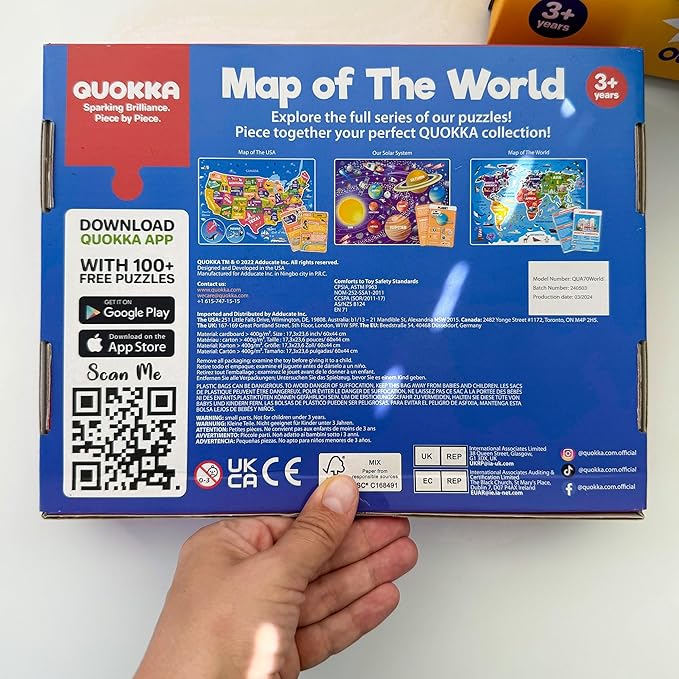 QUOKKA World Map Puzzles for Kids Ages 8-10 - 70 Pcs Jigsaw Floor Puzzles for Kids Ages 6-8 Year Old - Includes 50 Cards with 400+ Fun Facts - Continent Shaped Educational Gift for Girl and Boy 4-8