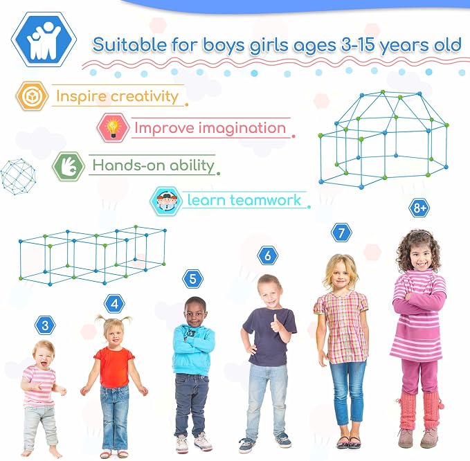 Fort Building Kit for Kids,339 Pieces Ultimate Forts Builder,STEM Construction Toy for 5-12 Years Old Boys and Girls,DIY Creative Fort Gift,STEM Building Toys with Storage Bag,Toy for Indoor & Outdoor