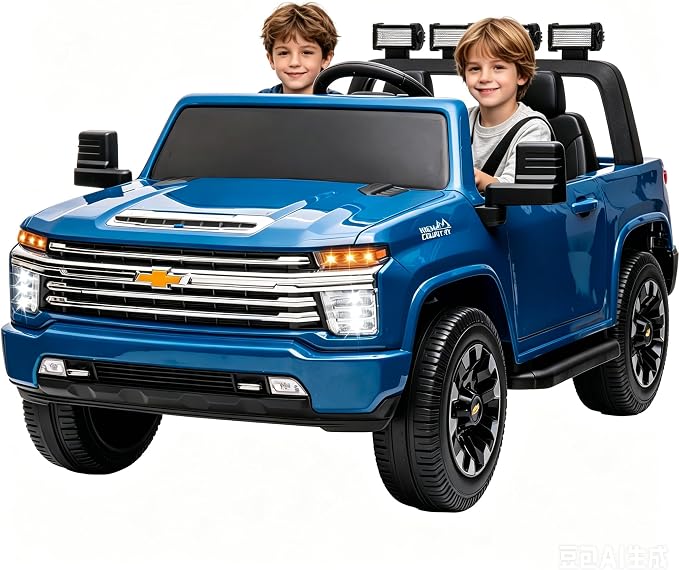 24V Ride on Toys for Kids, Chevrolet Silverado 2 Seater Ride on Car for Kids Remote Control Kids Electric Cars Kids Driving Car with Bluetooth, Power of Wheel Car for Kids Truck for All Types of Road