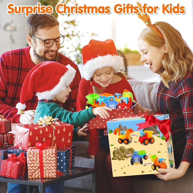 ORWINE Inertia Toy Early Educational Toddler Baby Toy Friction Powered Cars Push and Go Cars Tractor Bulldozer Dumper Cement Mixer Engineering Vehicles Toys for Children Boys Girls Kids Gift 4PCS