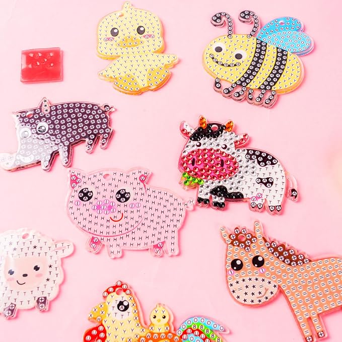 Labeol Arts and Crafts for Kids Ages 8-12 - Creat Your Own GEM Keychains-5D Diamond Art by Numbers GEM Art Kits for Kids Girls Toddler Crafts Age 6-7 6-8 10-12 (Farm)