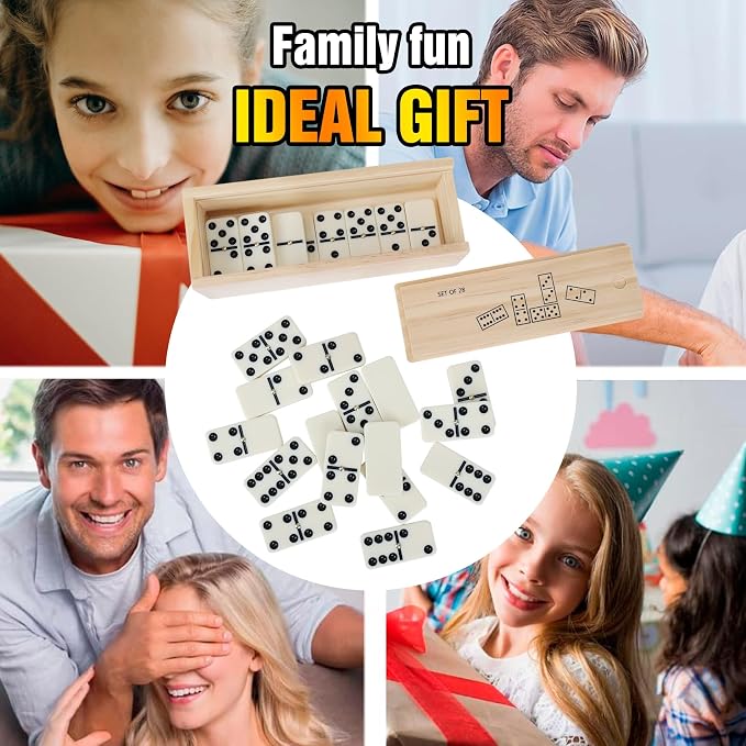 GOTHINK Dominos Set for Adults with Wooden Box - Tile Dot Dominoes Games Set for Family Night Travel Game - Classic Party Board Game Ideal