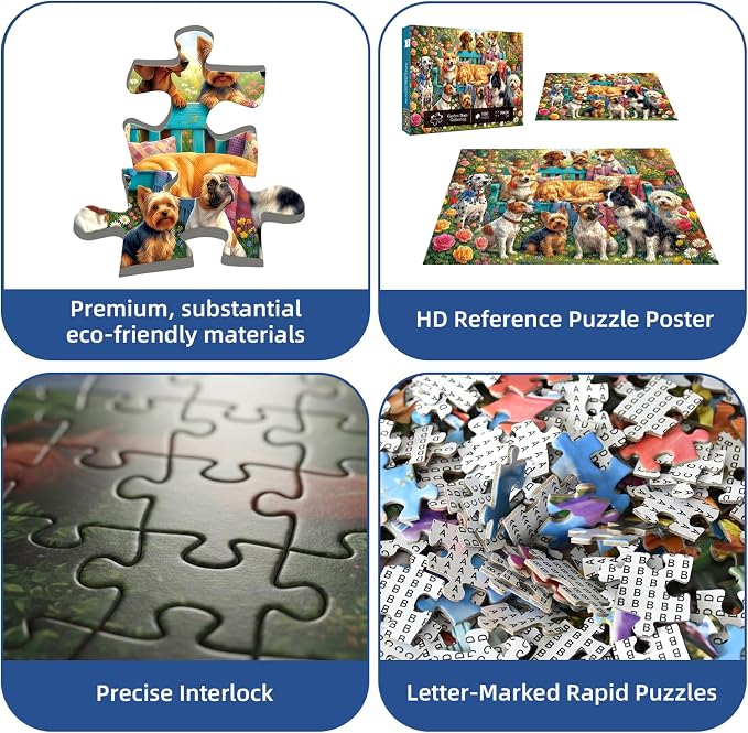 Garden Dogs Gathering Puzzles for Adults 1000 Pieces,Impossible Challenging Jigsaw Puzzles for Adults,Colorful Floral Puppy Party Art,Friends Family Activity Game Nights Gifts(27.6" x 19.7")
