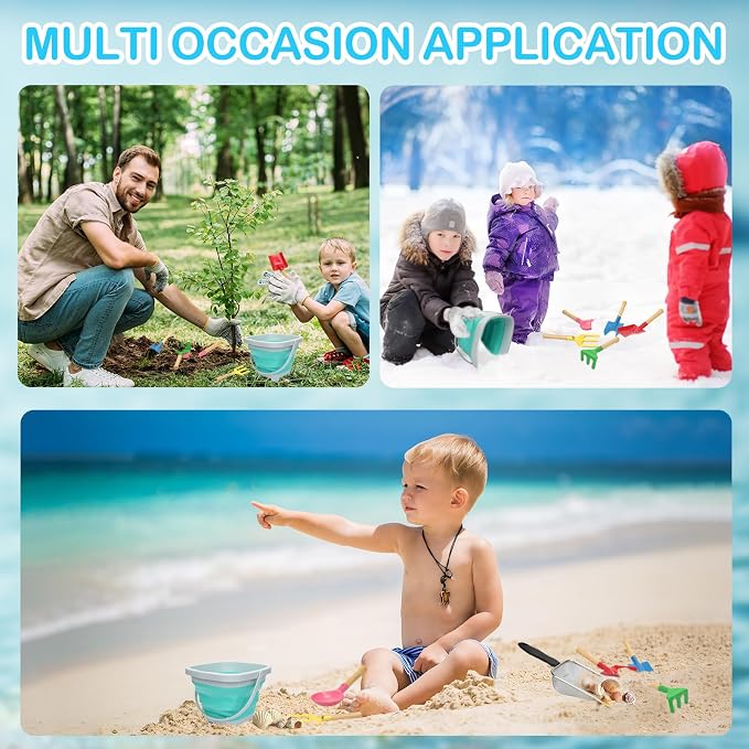 Mototo 18 PCS Collapsible Sand Toys, Kids Beach Sand Toy Sifter Set Shark Tooth Sifter Beach Mesh Shovel with Shell Bags Collapsible Bucket Kids Garden Tools for Shells Sandbox Collecting Shark Tooth