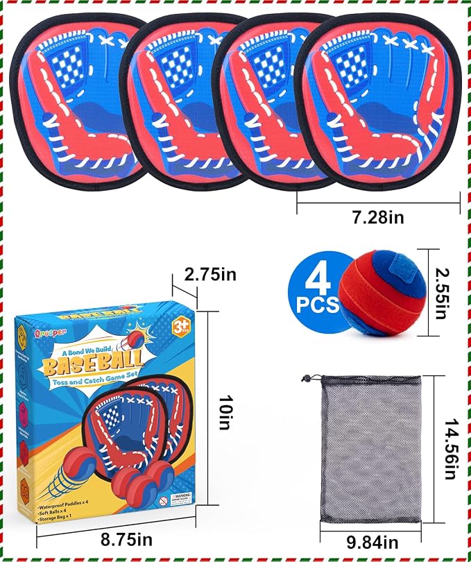 Toss and Catch Ball Game with Soft Balls & Sticky Baseball Gloves - Toys for Indoor, Outdoor, Yard, Beach, Pool, Camping - Birthday Gift for Boys, Girls, Toddler, Kids Ages 3-12 - Red