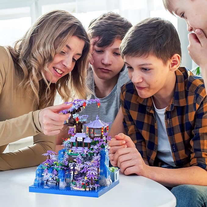 CAXIMSY Cherry Blossom Tree House Micro Building Blocks Set,Peach Blossom Pond Flowers Bricks Architecture Kit with LED Light Gifts for Adults and Kids(2500+Pieces)