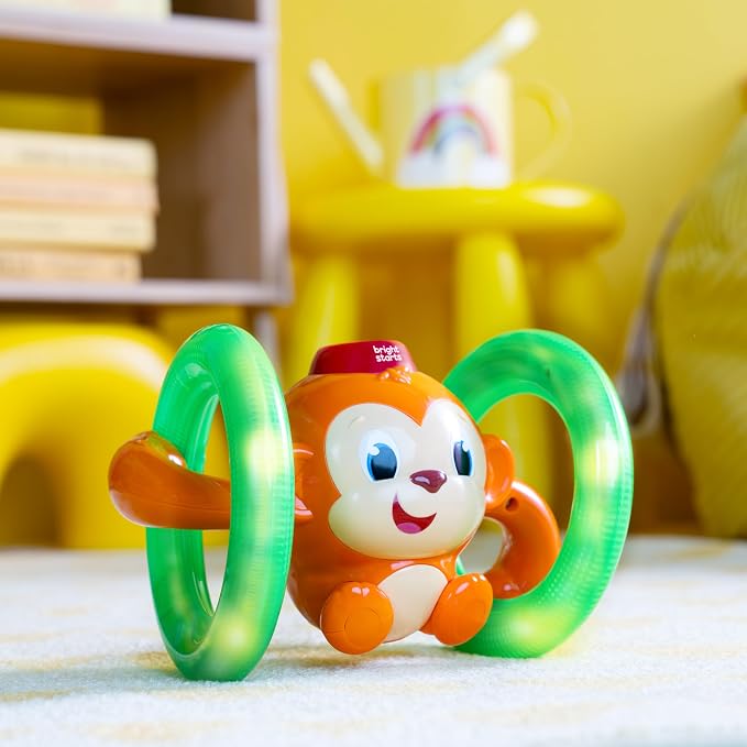 Bright Starts Roll & Glow Monkey Crawling Baby Toy with Lights and Sounds, Tummy Time Toy, 6 Months and up