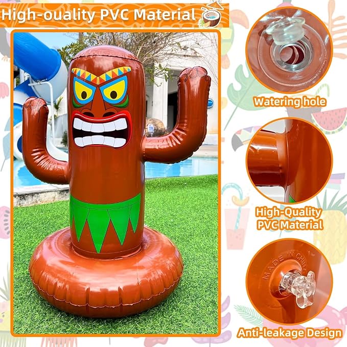 27" Inflatable Luau Tiki Pool Toss Games, Tiki Pool Ring Toss Toys with 4 Rings for Adults Indoor Outdoor Tropical Summer Swimming Inflatable Bean Bags Toss Hawaiian Luau Party Supplies