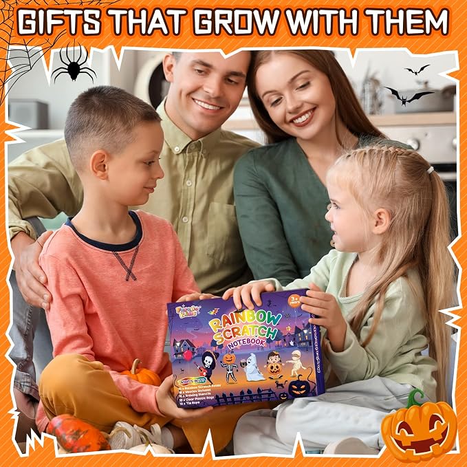 Halloween Scratch Art Party Favors: 16 Pack Rainbow Scratch Notebook Paper Party Favors for Kids Halloween Goodie Bags Stuffers Girls Boys Art Craft Birthday Gifts for Students Classroom