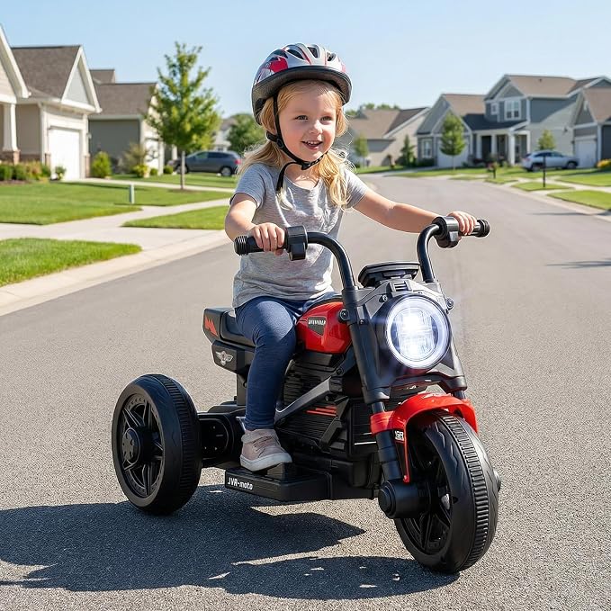 Costzon Toddler Motorcycle, 6V Chopper Kids Motorcycle Ride On Toy with LED Headlight, Music, Story, 3-Wheel Stable Electric Motorbike for Toddlers Boys Girls (Red, 31" x 18.5" x 19.5"(L x W x H))